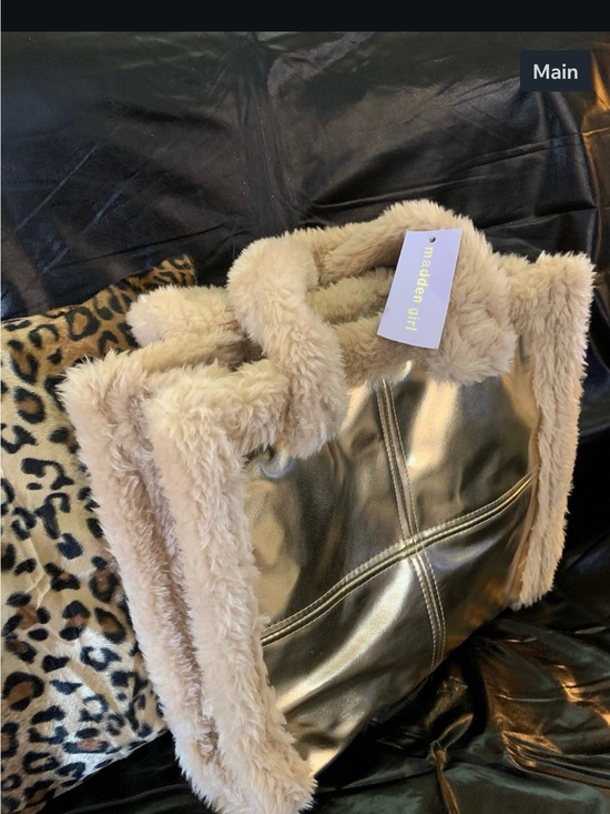 Madden Girl Handbags - Madden Girl Gold Metallic Hobo with Beige Faux Fur Trim